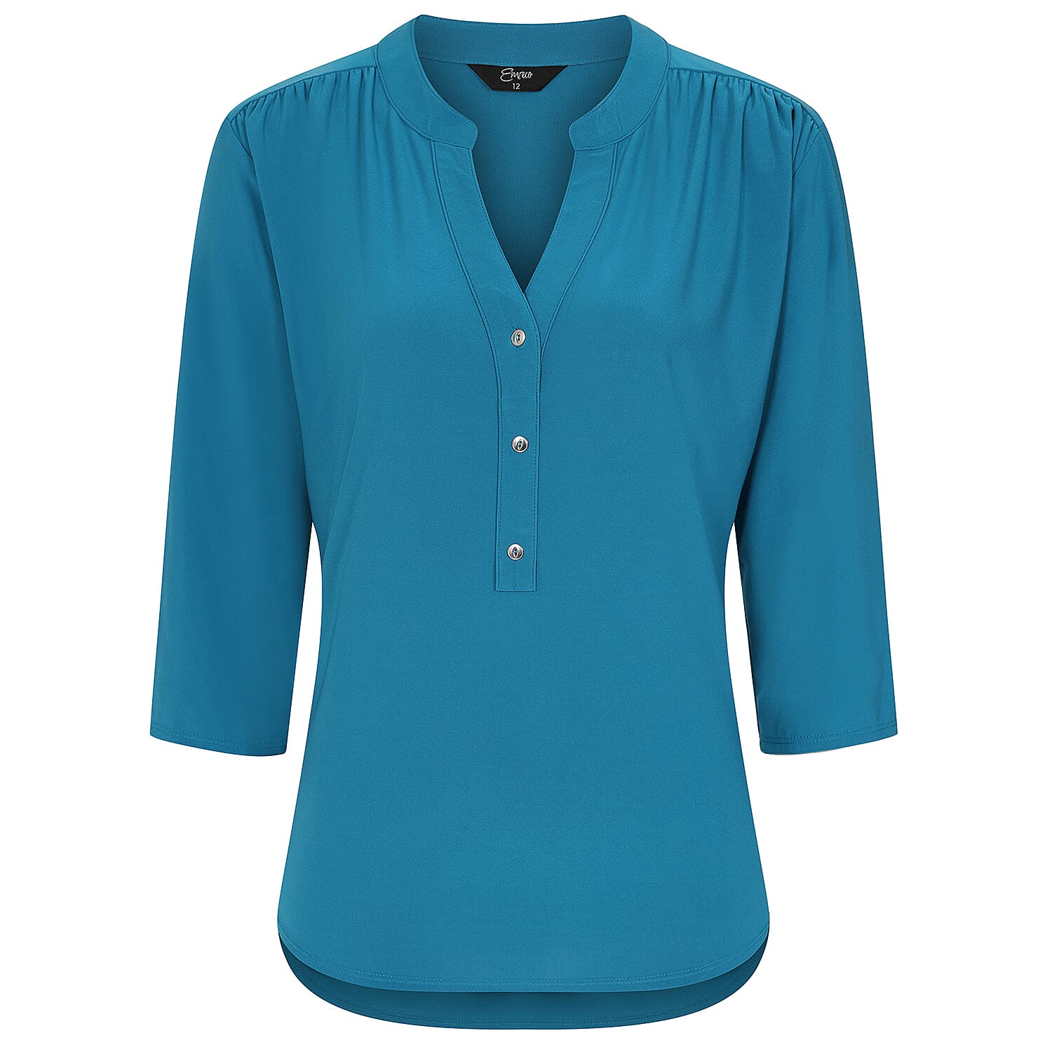 Emreco 3/4 Sleeve Plain Mandarin Collar Blouse 7968087 3