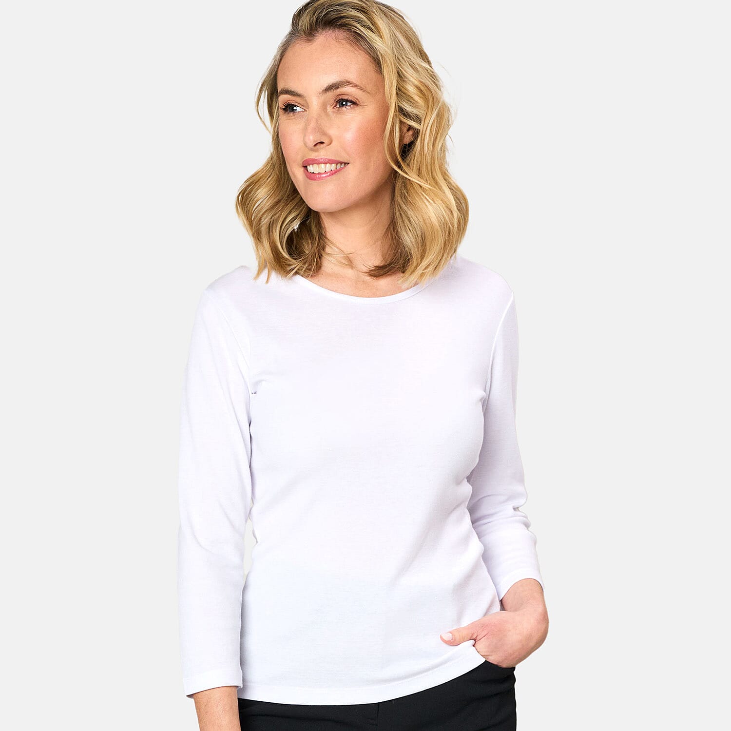 Emreco 3 Quarter Sleeve Crew Neck Top (Size 10) - White 7783195 0