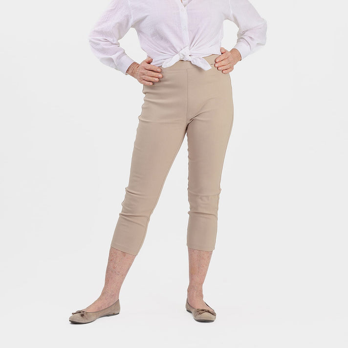Emreco Crop Stretch Bengaline with Back Pockets (Size 10) - Stone 8226307 1
