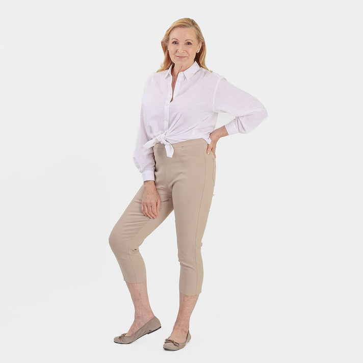 Emreco Crop Stretch Bengaline with Back Pockets (Size 10) - Stone 8226307 2