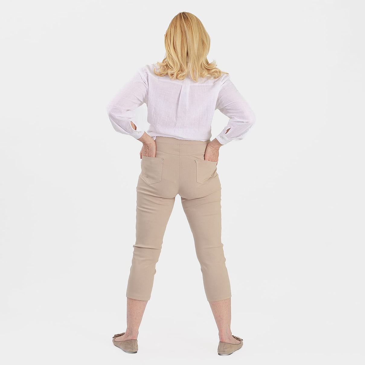 Emreco Crop Stretch Bengaline with Back Pockets (Size 10) - Stone 8226307 2