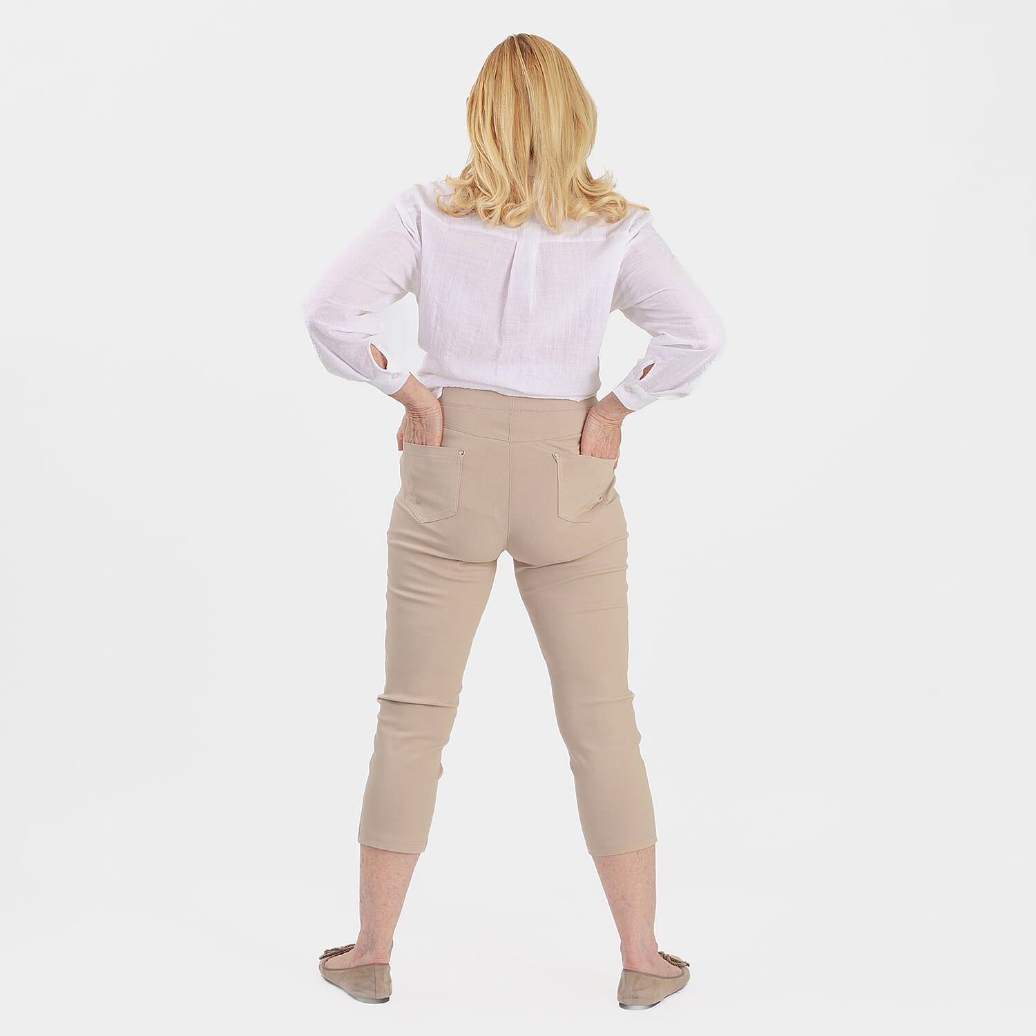 Emreco Crop Stretch Bengaline with Back Pockets (Size 10) - Stone 8226307 2