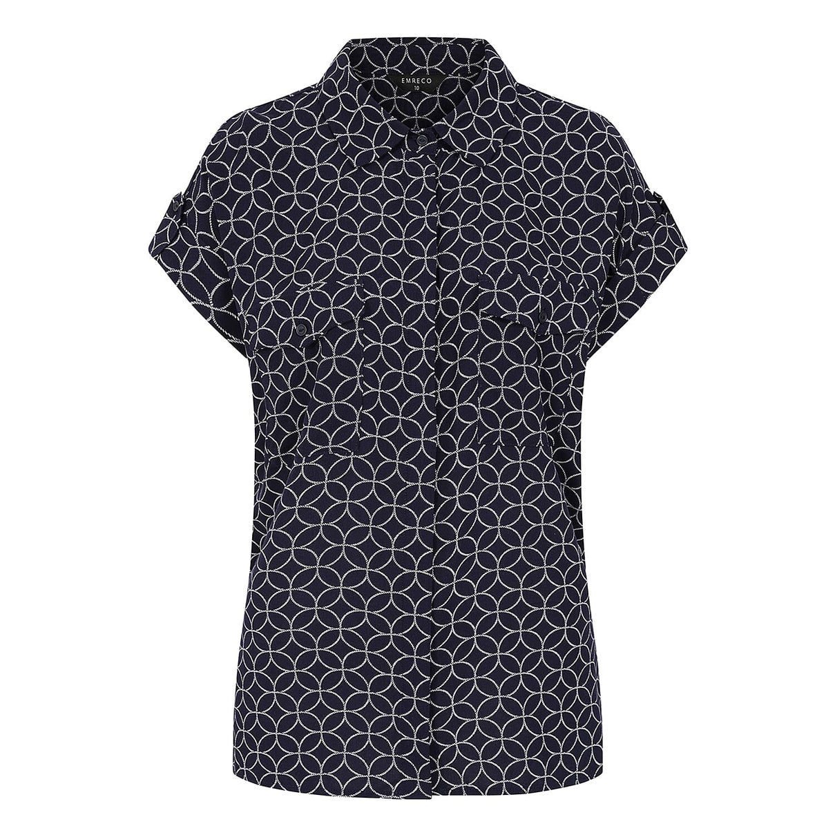 Emreco Spun Viscose Printed Short Sleeve Collared Blouse (Size 10) - Navy 8265736 1