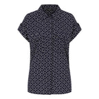 Emreco Spun Viscose Printed Short Sleeve Collared Blouse (Size 10) - Navy