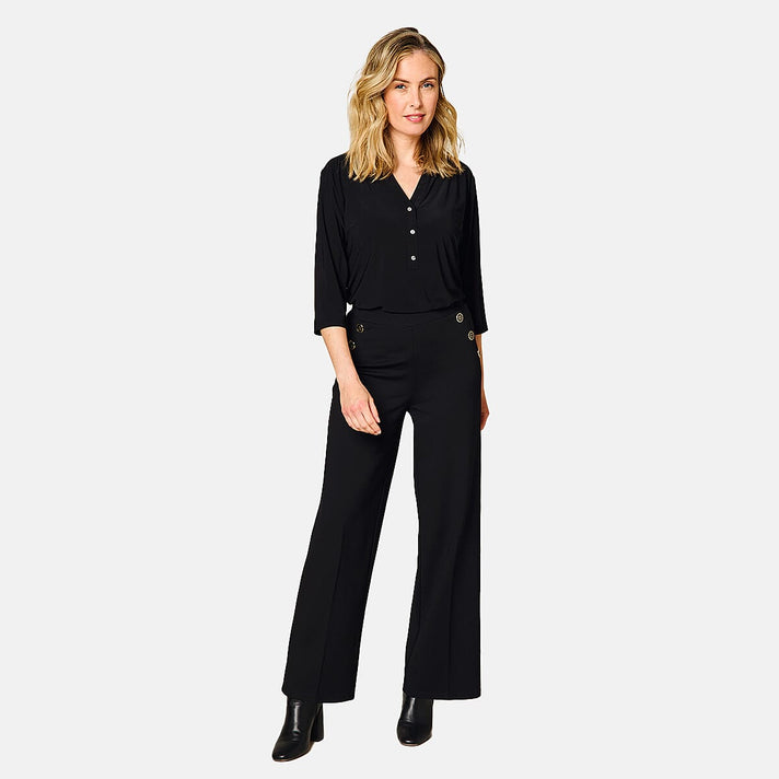 EMRECO Button Detail Ponte Wide Leg Trouser - Black 7997682 1