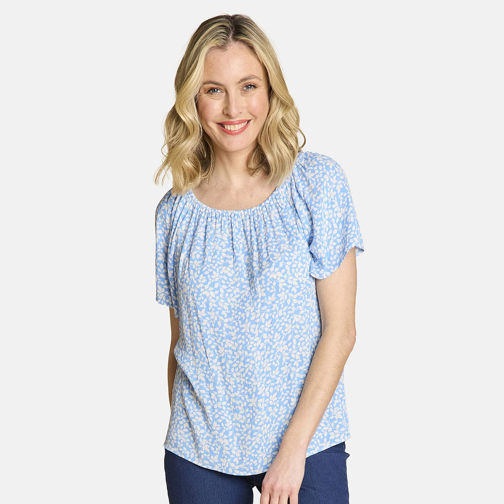 Emreco Womens Floral Print Short Sleeve Off-Shoulder Top (Size 16)