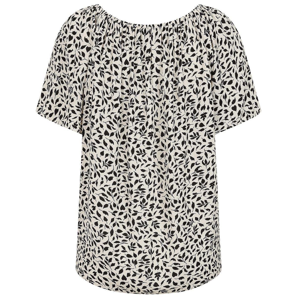 Emreco Short Sleeve Ivory Leaf Print Off-Shoulder Top (Size 10) V32615585 3
