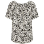 Emreco Short Sleeve Ivory Leaf Print Off-Shoulder Top (Size 10)