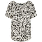 Emreco Short Sleeve Ivory Leaf Print Off-Shoulder Top (Size 18)