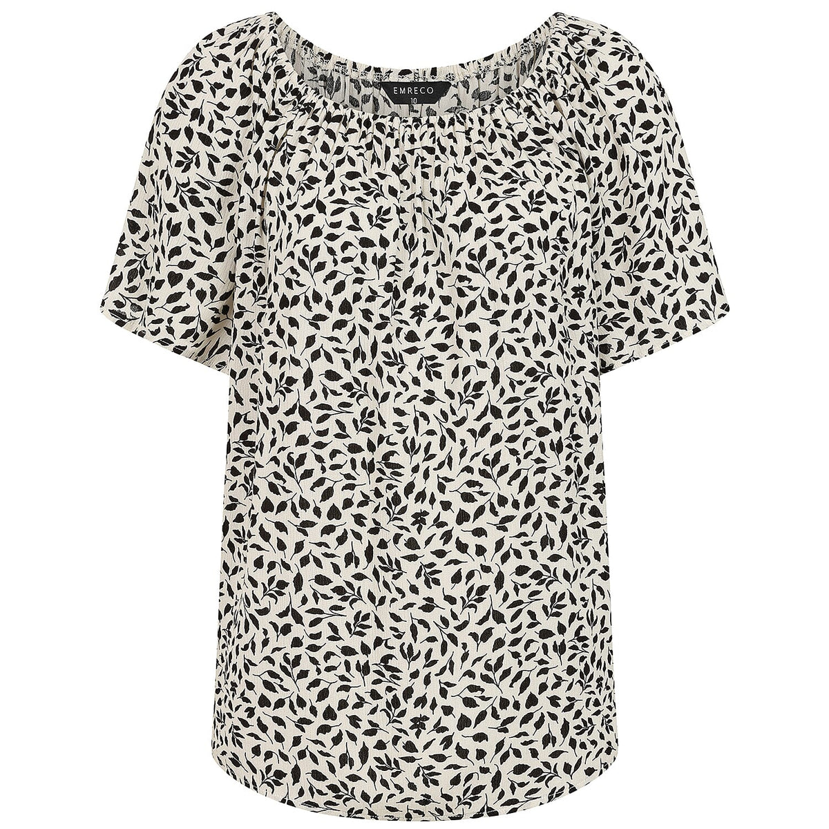 Emreco Short Sleeve Ivory Leaf Print Off-Shoulder Top (Size 18) V32680779 2