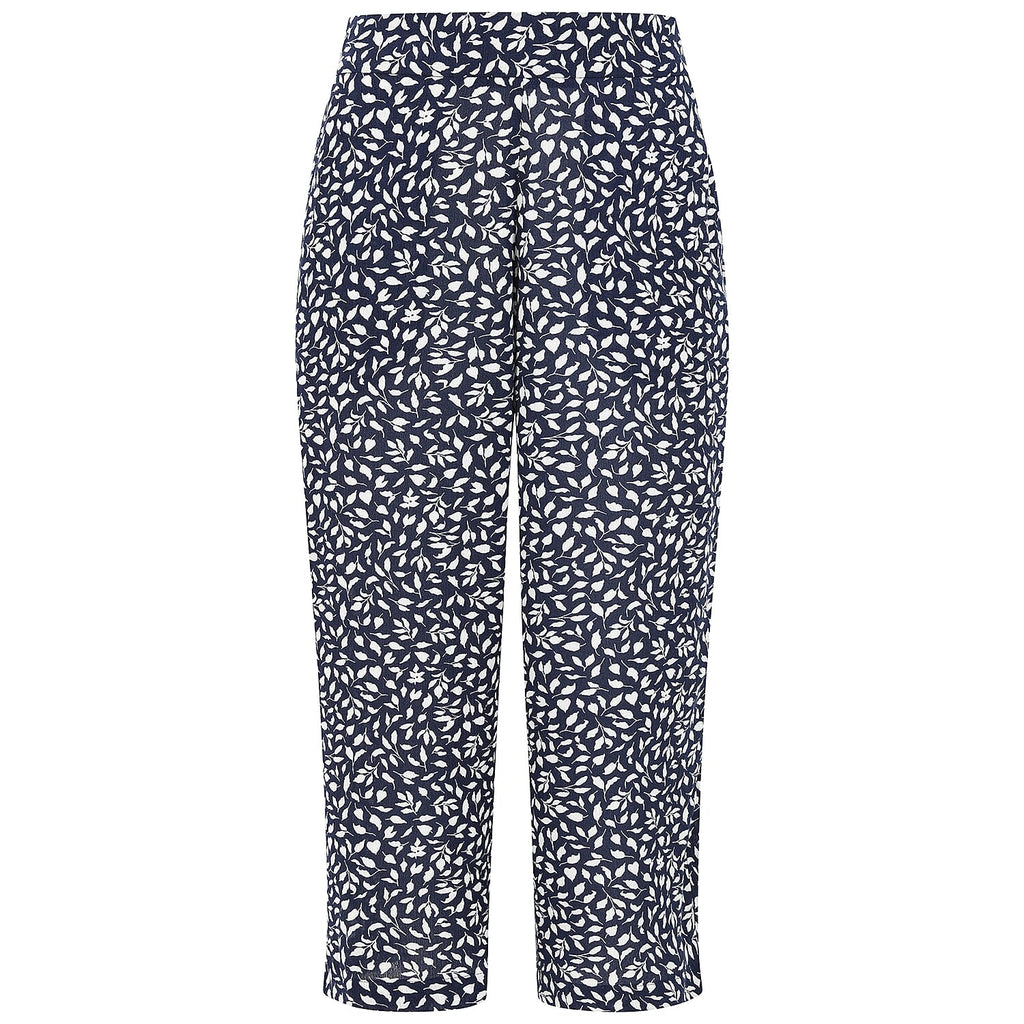 Emreco Leaf Print Crinkle Wide Leg Culottes (Size 16) - Navy