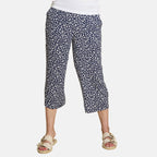 Emreco Leaf Print Crinkle Wide Leg Culottes (Size 16) - Navy