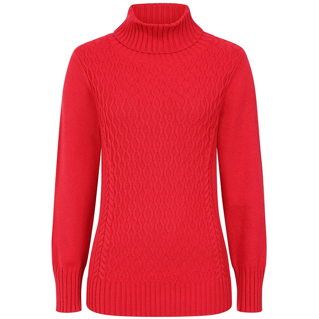 Emreco Chunky Cable Front Roll Neck Jumper (Size XL) - Red