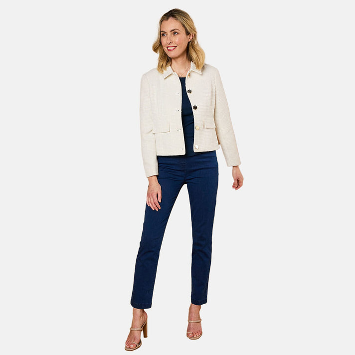 Emreco Classic Collar Cropped Boucle Jacket (Size 10) - Cream 7744523 2