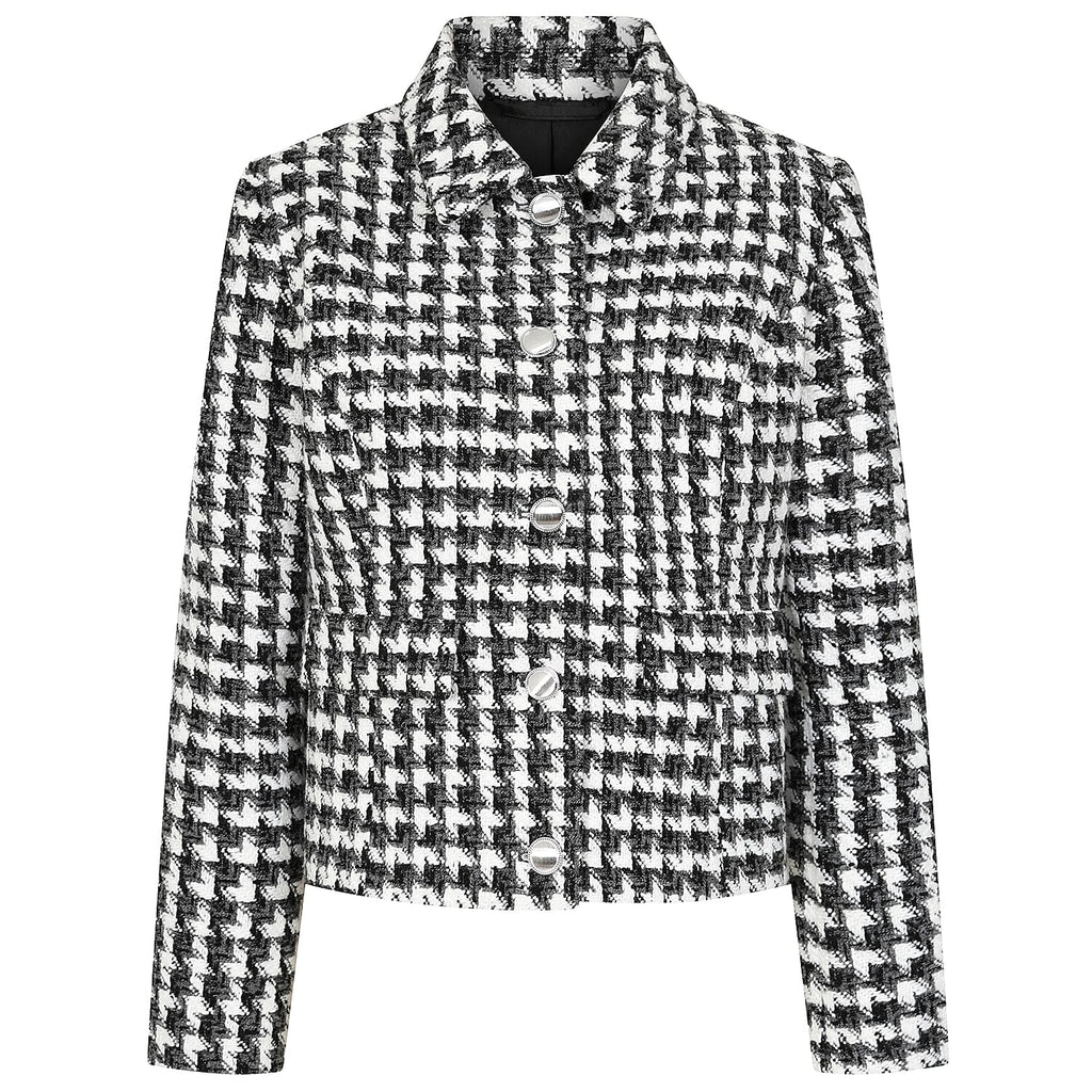 Emreco Classic Collar Cropped Boucle Jacket - Checkered