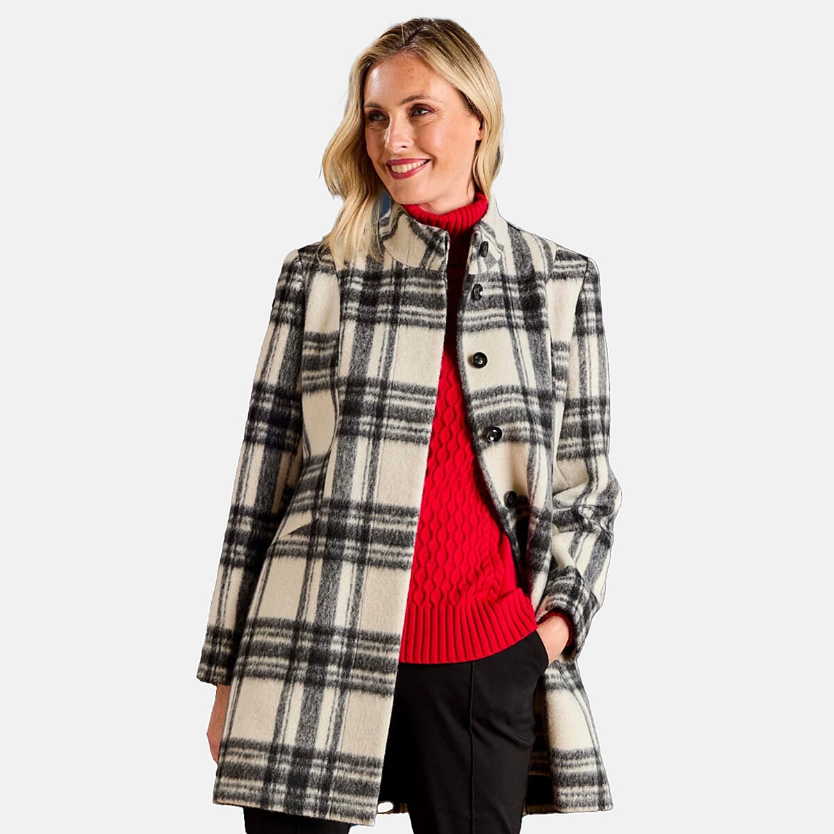 Emreco Check Funnel Neck Coat (Size 18) - Black &amp; White 8132863 0