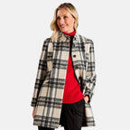Emreco Check Funnel Neck Coat (Size 18) - Black & White