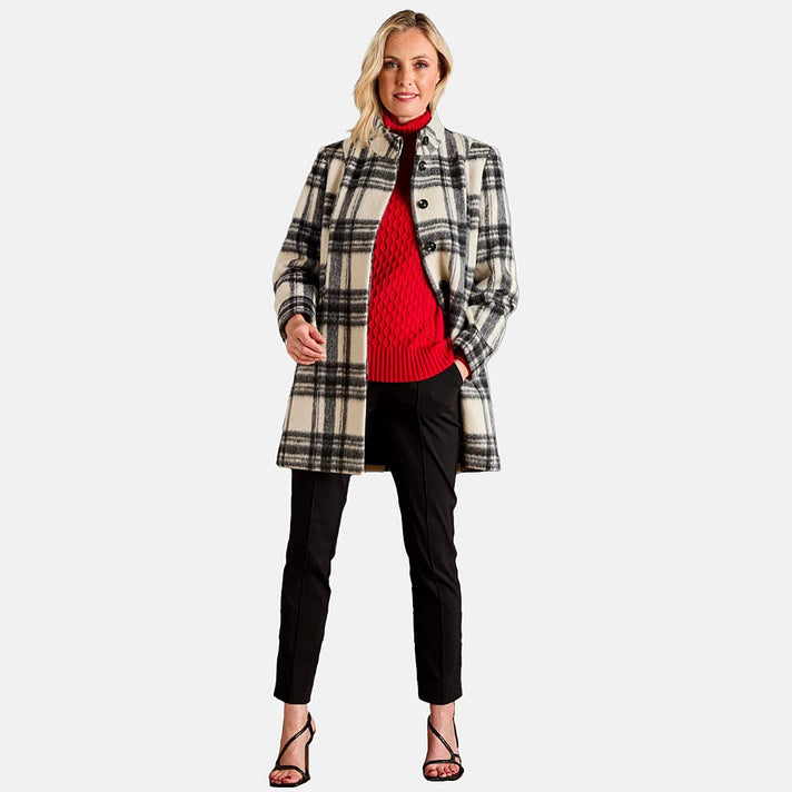 Emreco Check Funnel Neck Coat (Size 18) - Black &amp; White 8132863 2