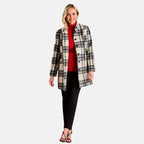 Emreco Check Funnel Neck Coat (Size 18) - Black & White