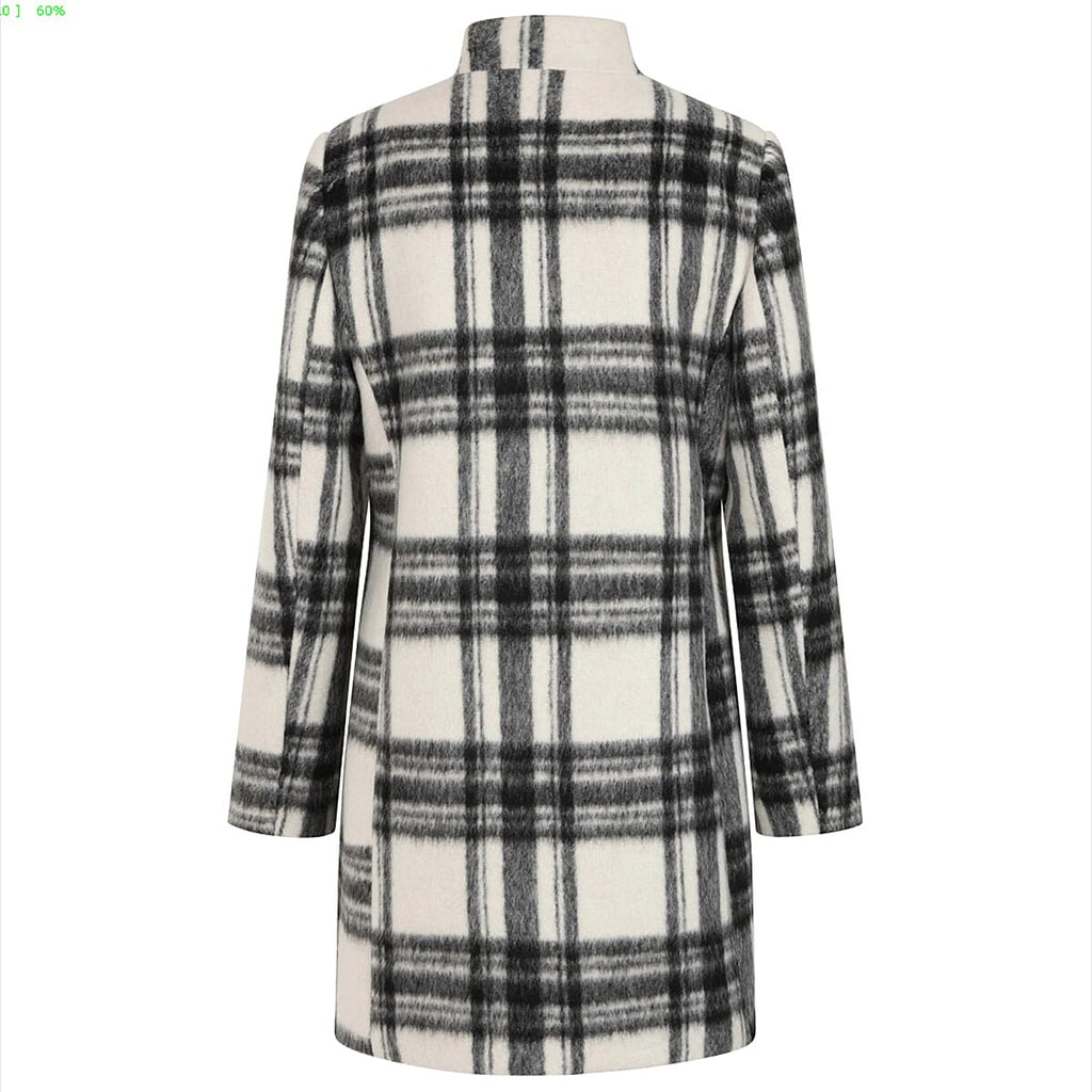 Emreco Check Funnel Neck Coat (Size 18) - Black & White