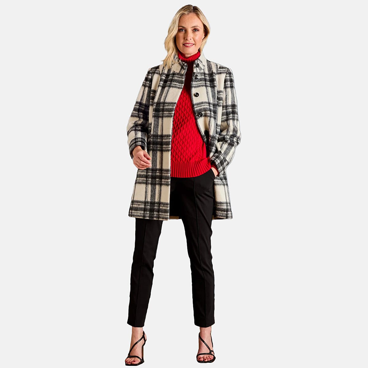 Emreco Check Funnel Neck Coat (Size 20) - Black &amp; White 8132864 1