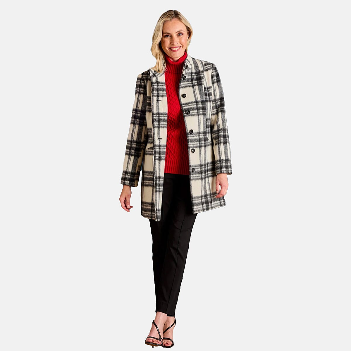 Emreco Check Funnel Neck Coat (Size 20) - Black &amp; White 8132864 2