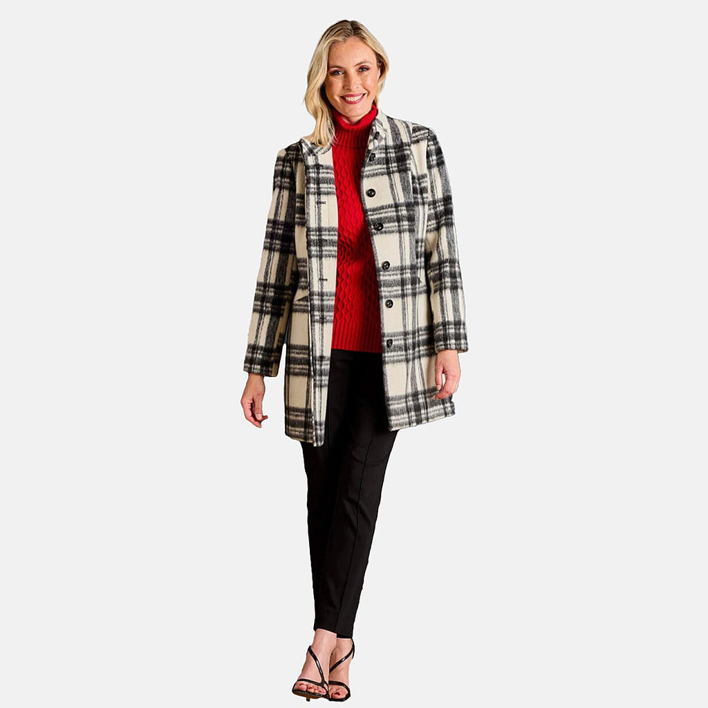 Emreco Check Funnel Neck Coat (Size 20) - Black & White