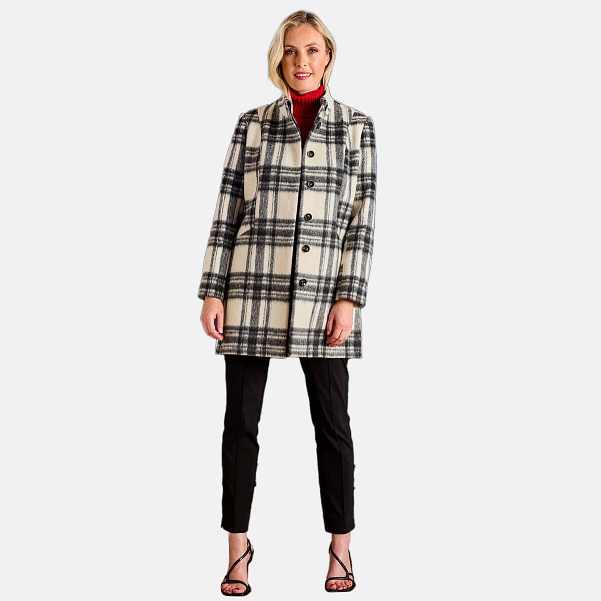 Emreco Check Funnel Neck Coat (Size 20) - Black &amp; White 8132864 3