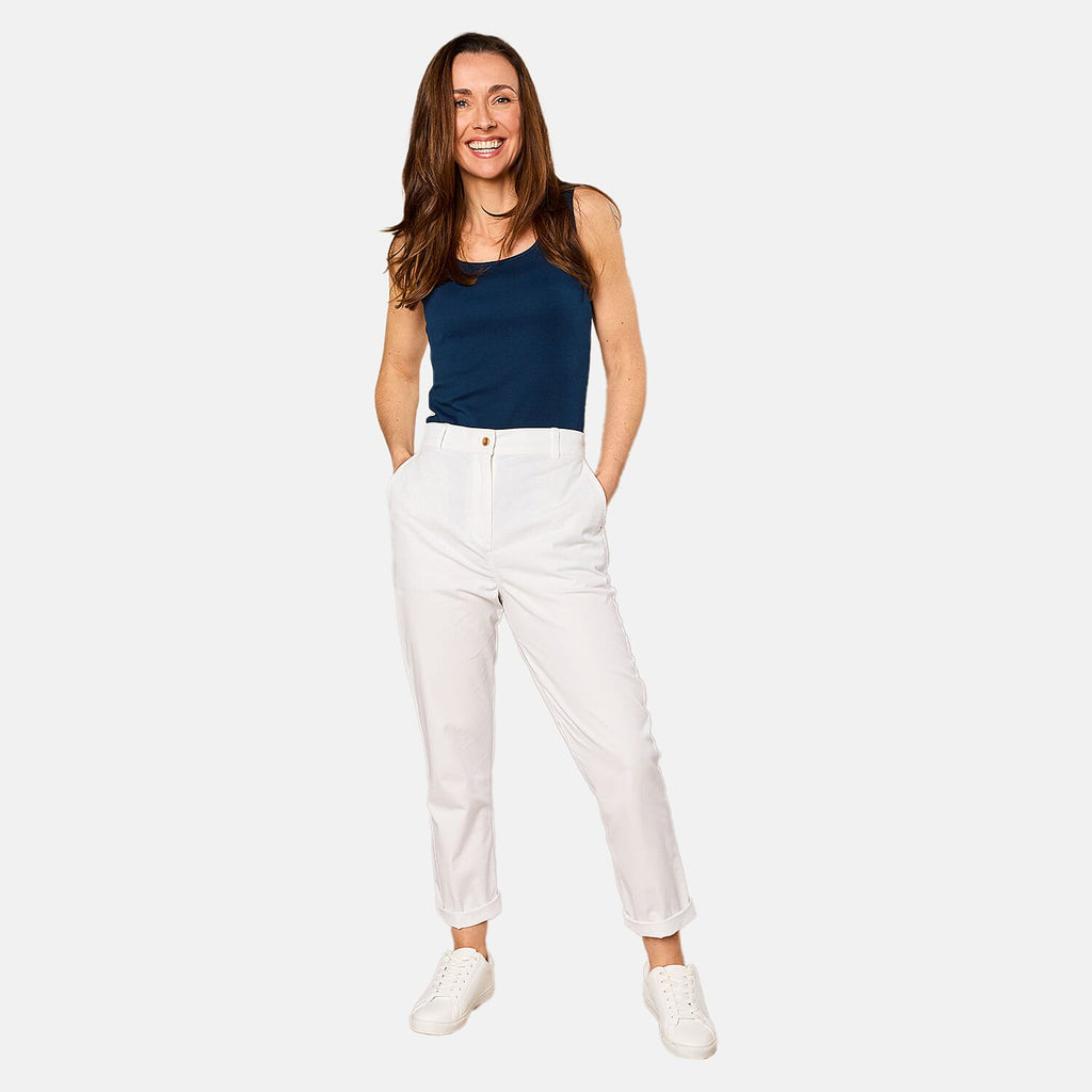Emreco Cotton Elastic Back Turn Up Chino (Size 10) - White