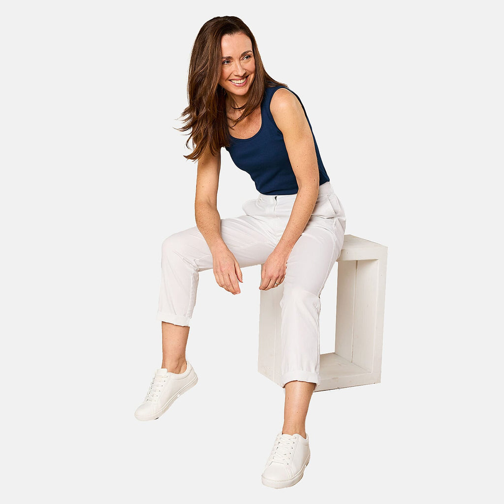 Emreco Cotton Elastic Back Turn Up Chino (Size 10) - White