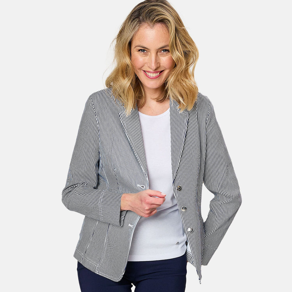 Emreco Fitted Stretch Stripe Blazer (Size 20) - Navy