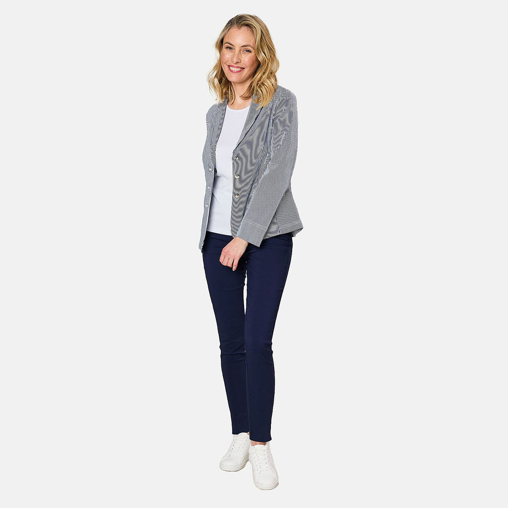 Emreco Fitted Stretch Stripe Blazer (Size 20) - Navy