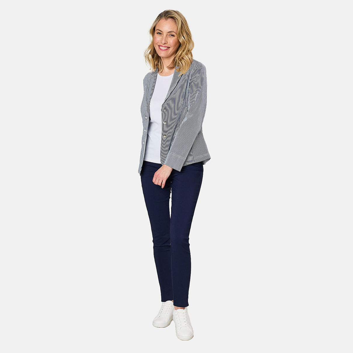 Emreco Fitted Stretch Stripe Blazer (Size 10) - Navy 7744394 1