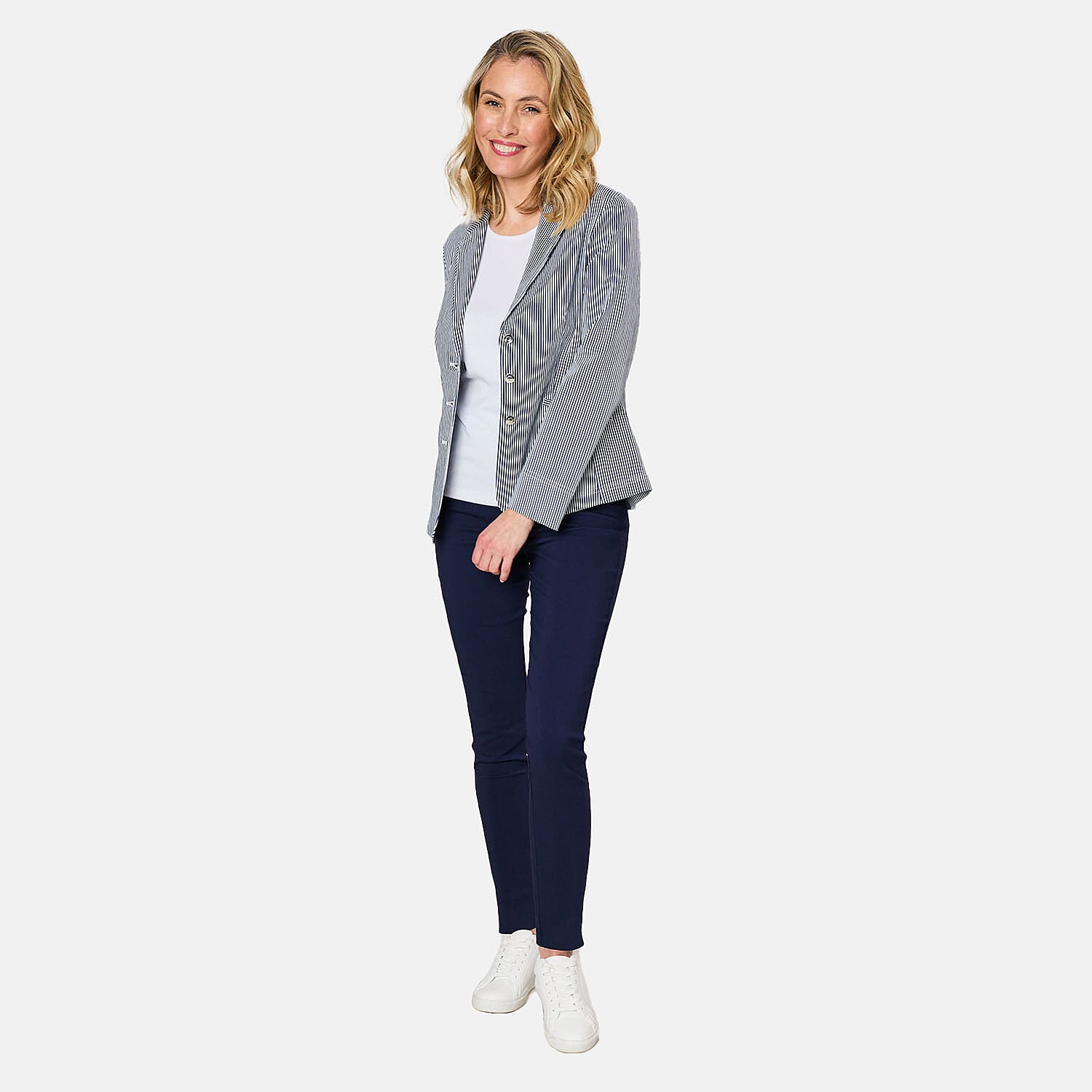 Emreco Fitted Stretch Stripe Blazer (Size 10) - Navy 7744394 1