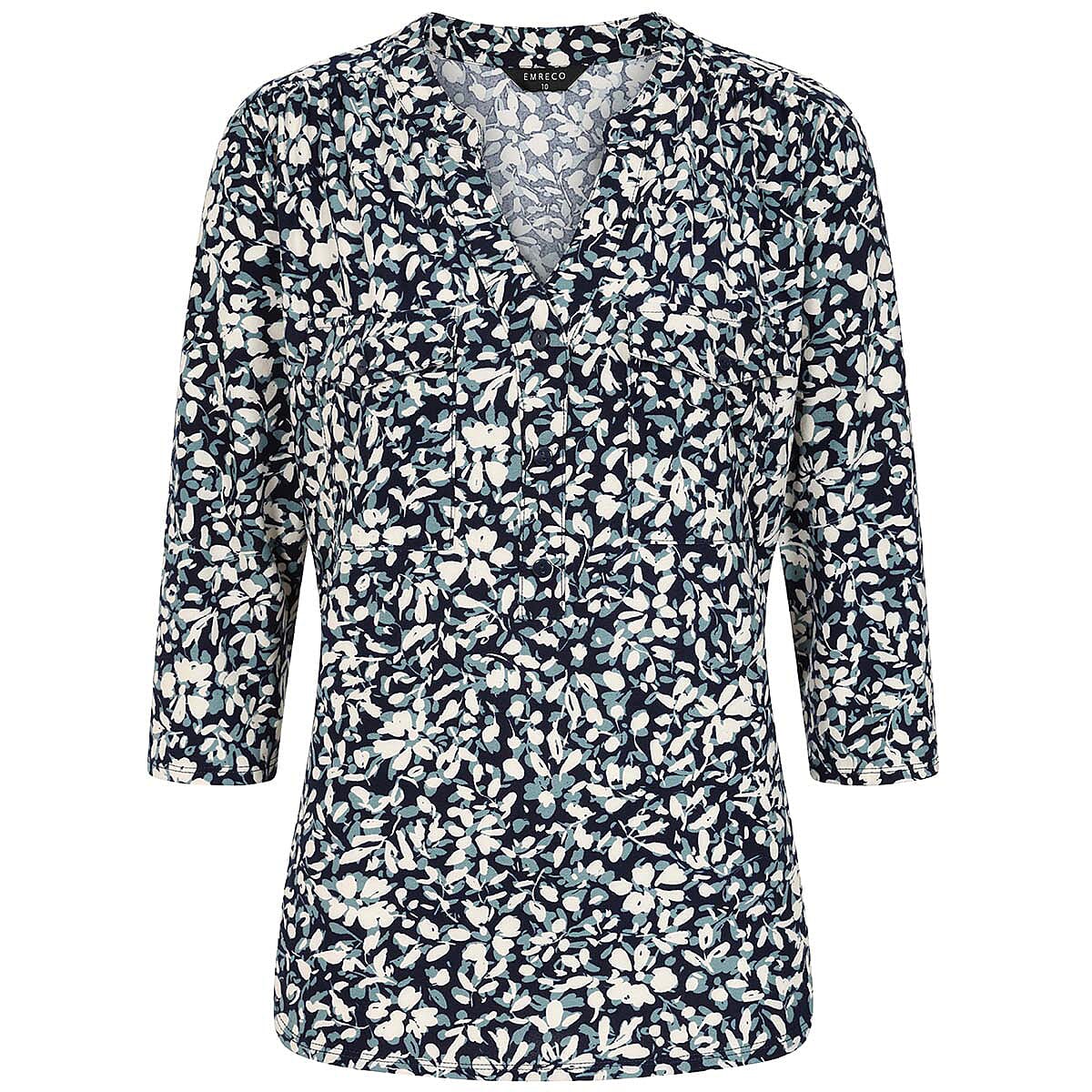 Emreco Floral Print Mandarin Collar Blouse (Size 12) - White 8097502 1