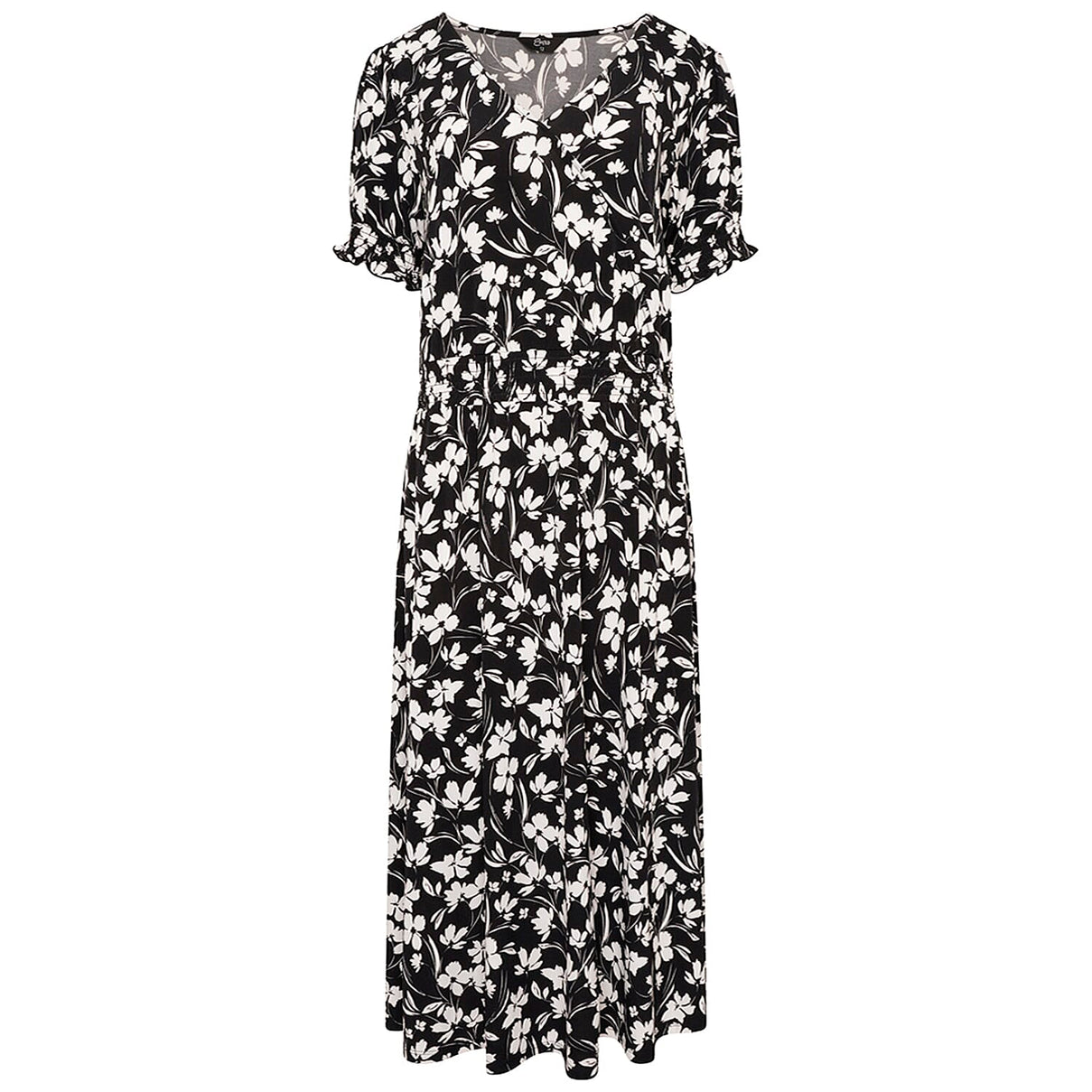 Emreco Floral Print Shirred Wrap Tea Dress - Black 7554057 1