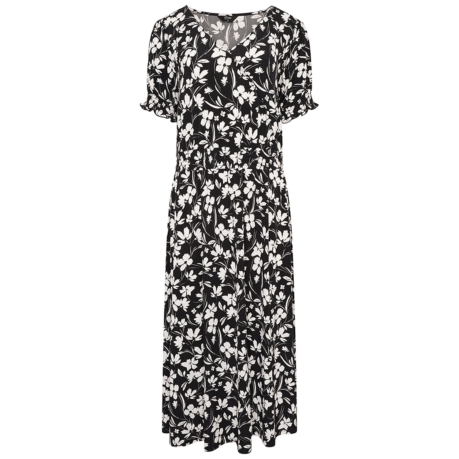 Emreco Floral Print Shirred Wrap Tea Dress - Black 7554057 1