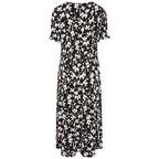 Emreco Floral Print Shirred Wrap Tea Dress (Size 10) - Black
