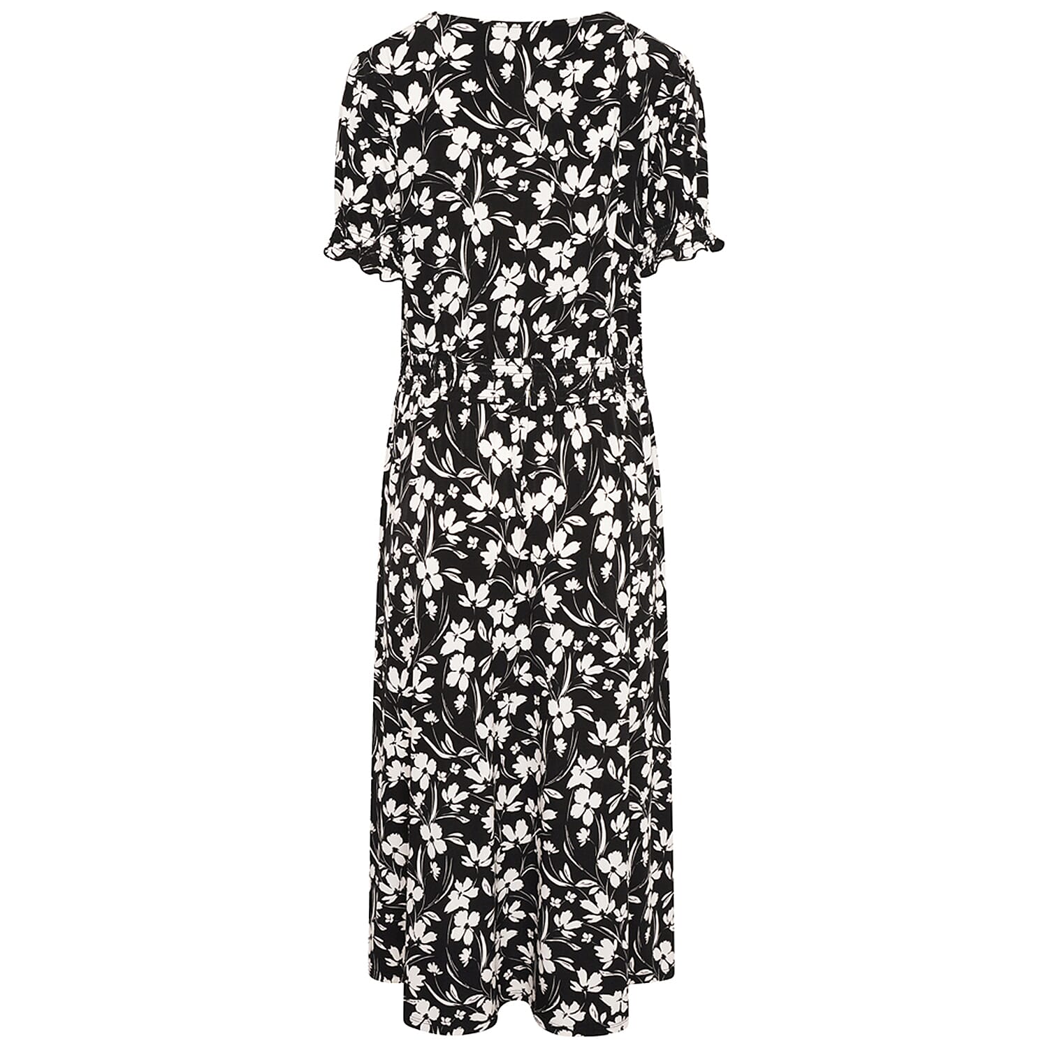 Emreco Floral Print Shirred Wrap Tea Dress - Black 7554057 2