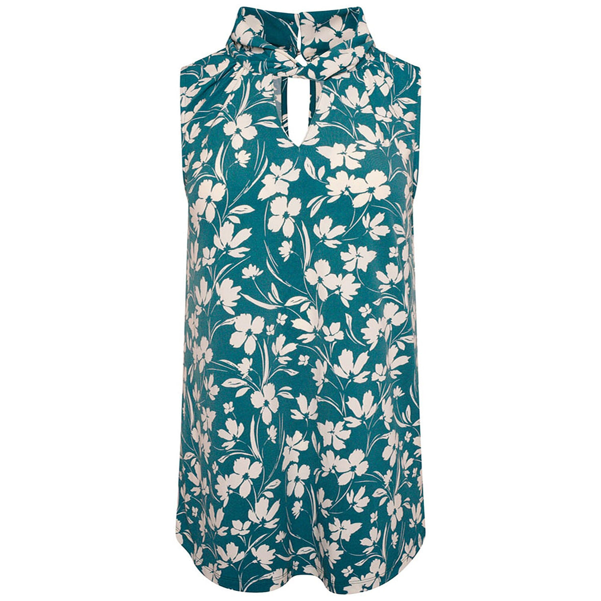 Emreco Floral Print Twist Neck Sleeveless Top - Teal 7554087 6