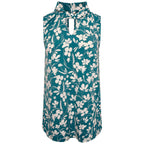 Emreco Floral Print Twist Neck Sleeveless Top (Size 20) - Teal