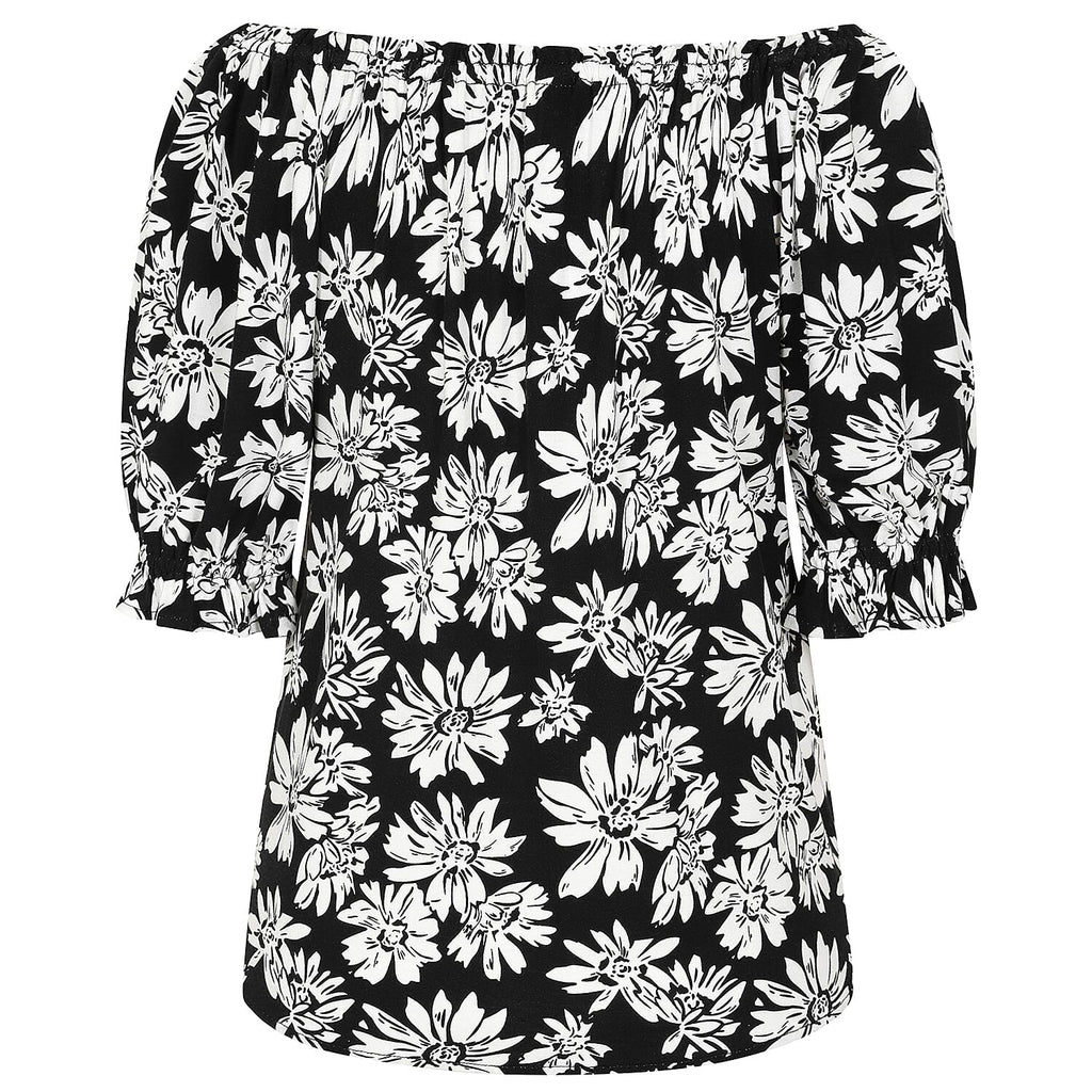 Emreco 100% Viscose Frill Sleeve Floral Top (Size 18) - Black