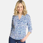 Emreco 3-4 Sleeve Animal Printed Mandarin Collar Blouse (Size 18) - Blue & White
