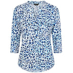 Emreco 3-4 Sleeve Animal Printed Mandarin Collar Blouse (Size 18) - Blue & White
