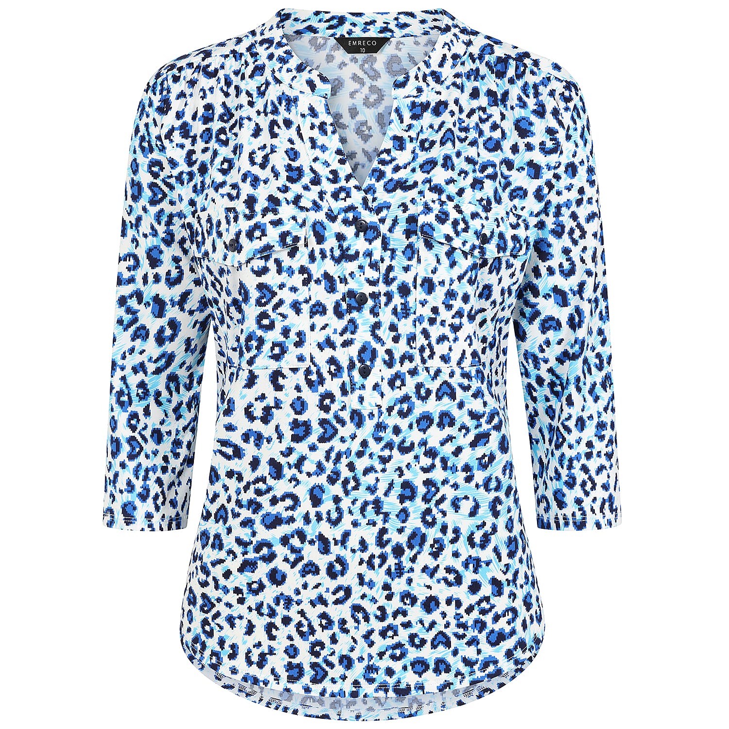 Emreco 3-4 Sleeve Animal Printed Mandarin Collar Blouse (Size 18) - Blue &amp; White 7972167 2