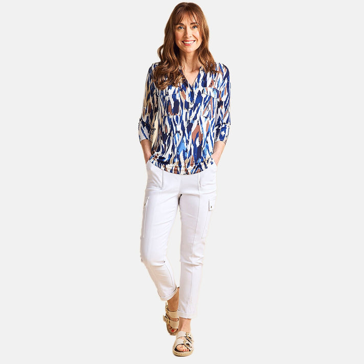 Emreco 3-4 Sleeve Printed Mandarin Collar Blouse (Size 10) - Chevron 7972173 2