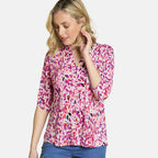 Emreco 3-4 Sleeve Printed Pintuck Mandarin Collar Blouse (Size 18) - Pink