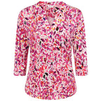 Emreco 3-4 Sleeve Printed Pintuck Mandarin Collar Blouse (Size 18) - Pink