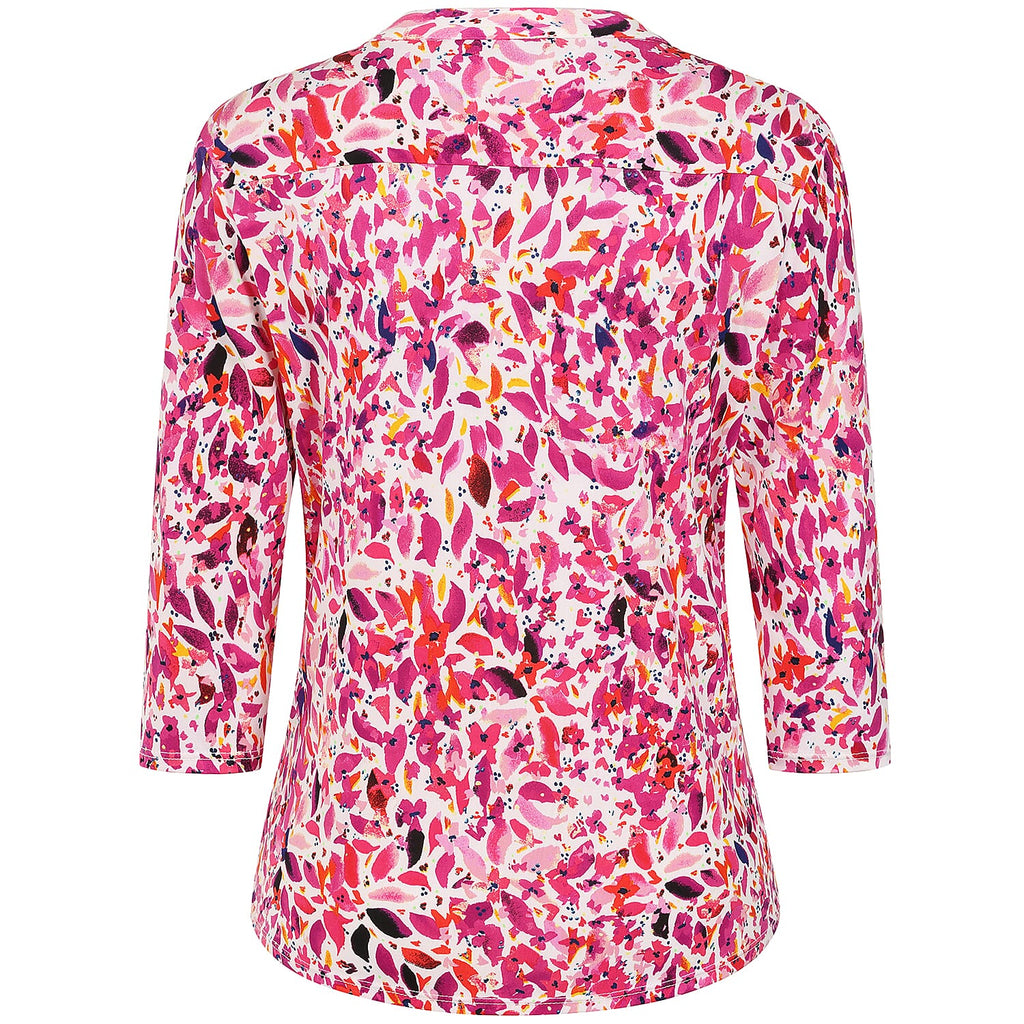 Emreco 3-4 Sleeve Printed Pintuck Mandarin Collar Blouse (Size 18) - Pink