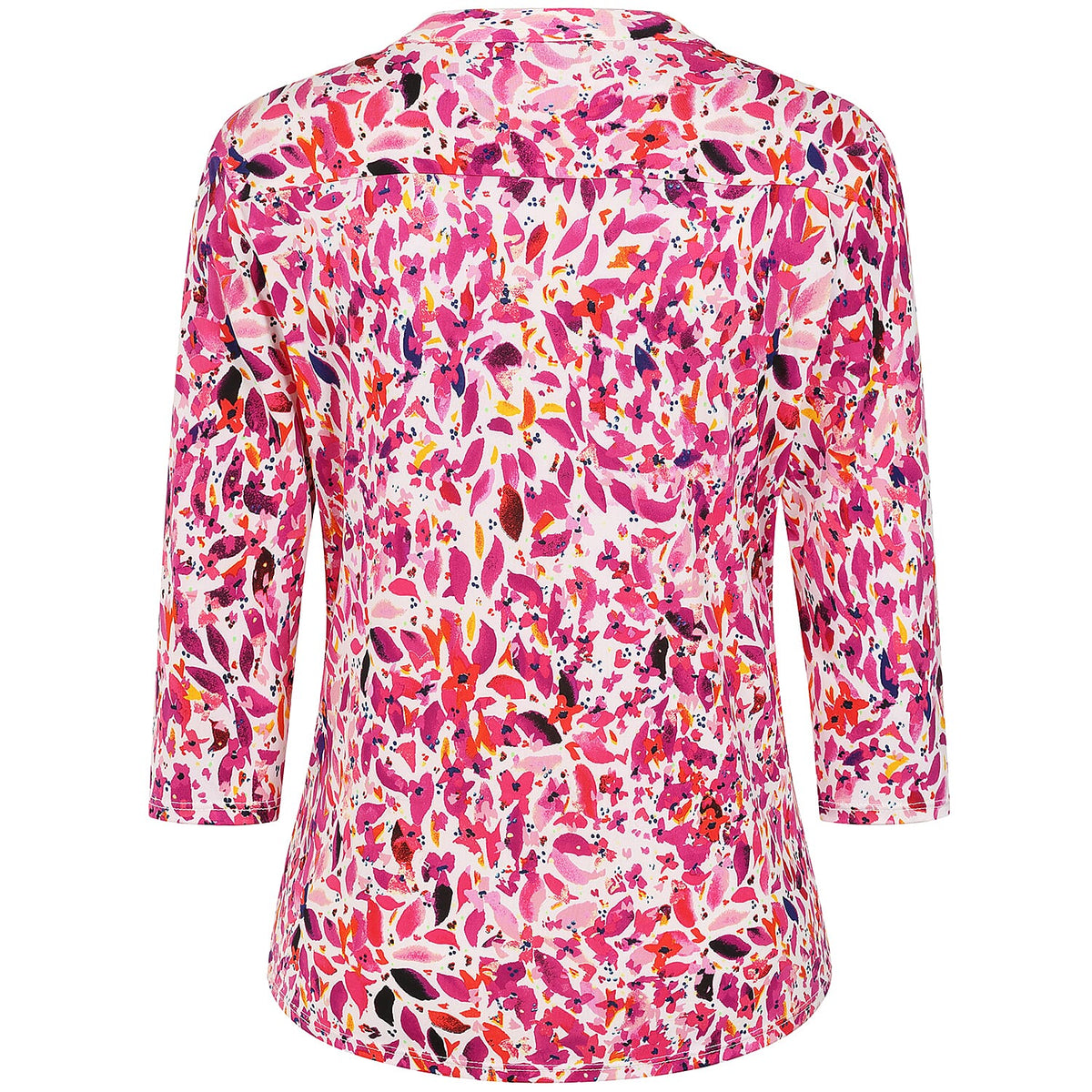 3/4 Sleeve Print Pintuck Mandarin Collar Top (Size 18) - Pink 7972216 2